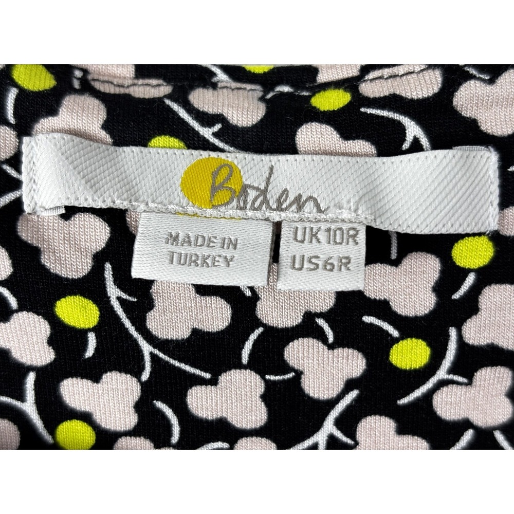 Boden Sweetheart Dot Midi Dress 6 Black White Yellow Floral Boho - Picture 4 of 8